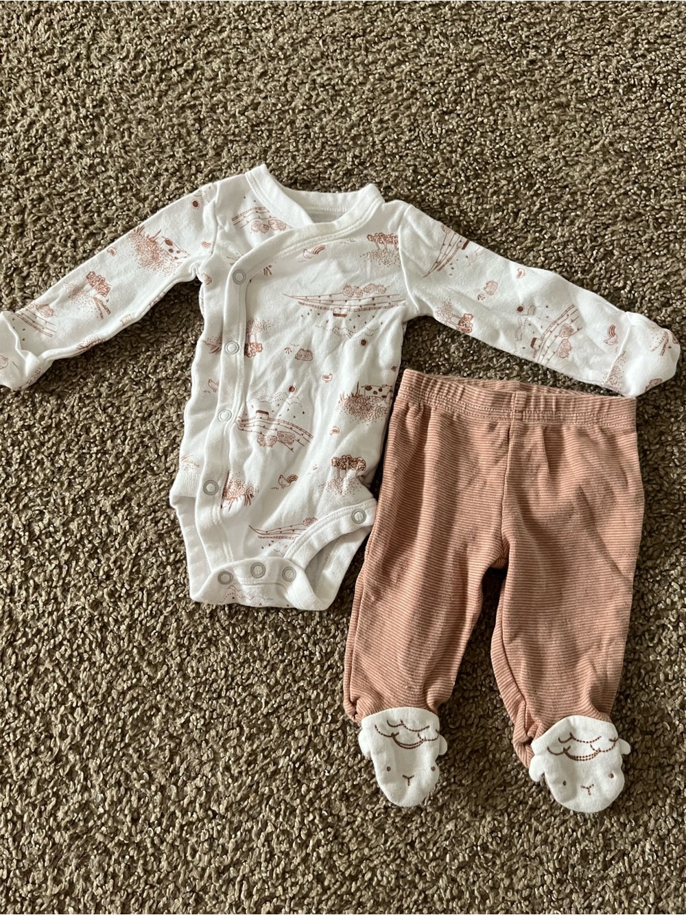 Carter’s White & Dusty Rose Baby One-Piece Set with Footies Newborn